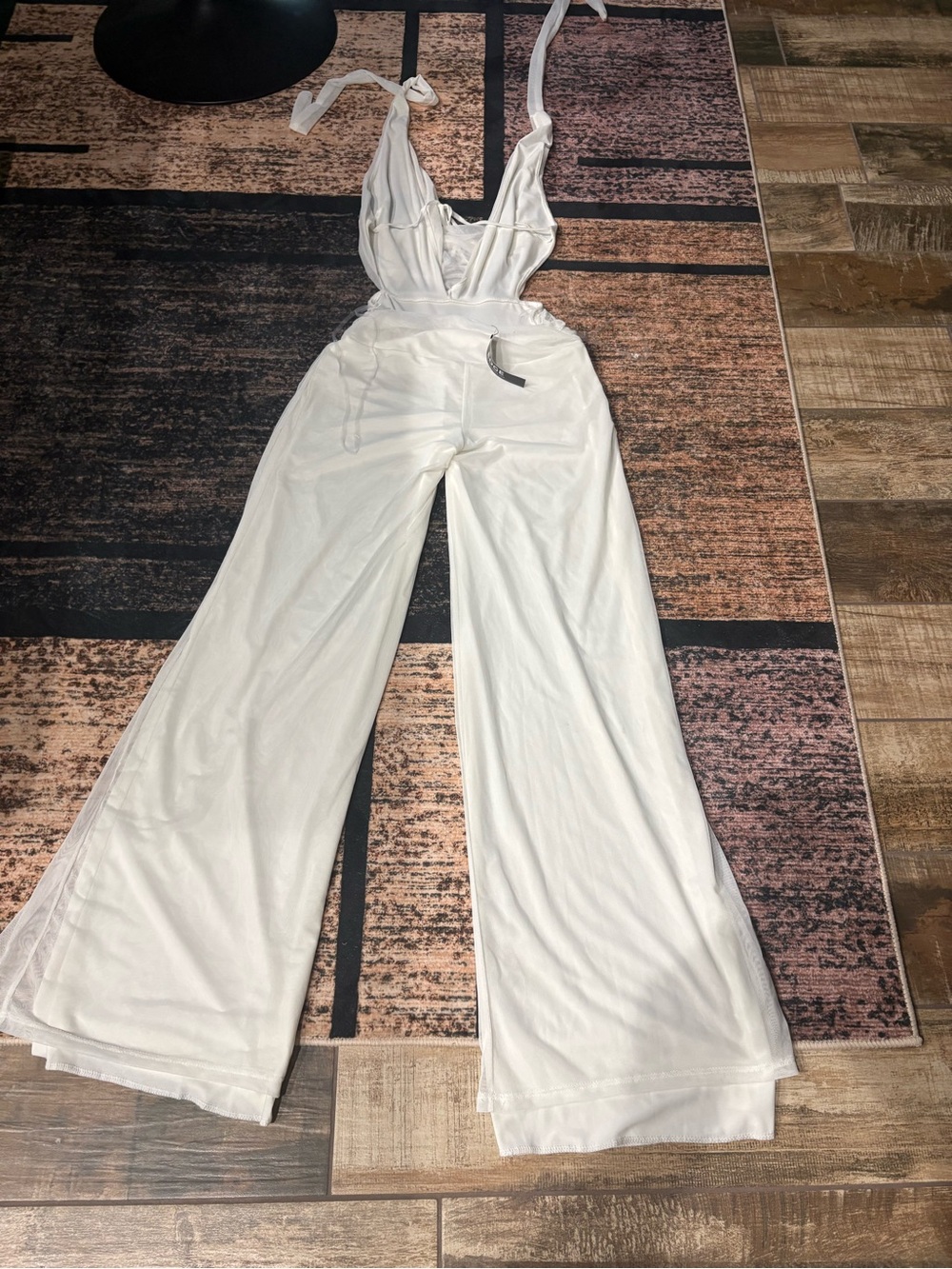 edge Cream Wide-Leg Jumpsuit with Tie Straps